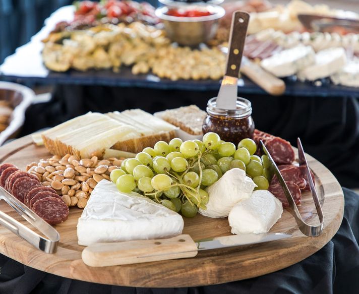 Platter of cheese and grapes